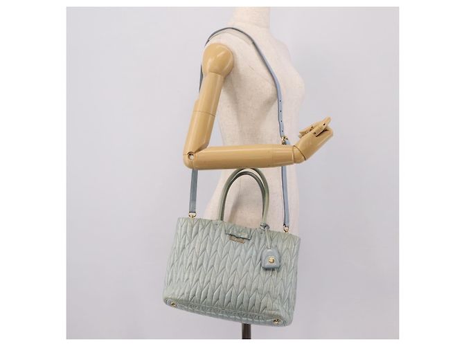 Borsa Miu Miu Matelassé in pelle 2way azzurro oro autentica 167740A D'oro Blu chiaro - vista 30