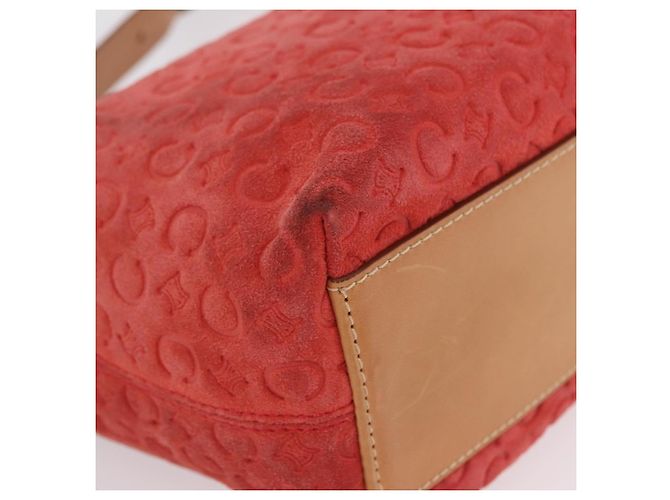 Céline Bolso de hombro CELINE C Macadam Gamuza Rojo Plata Auth BA16141 Roja - vista 10