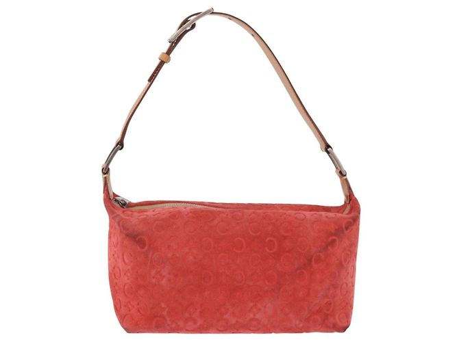 Céline Bolso de hombro CELINE C Macadam Gamuza Rojo Plata Auth BA16141 Roja - vista 13