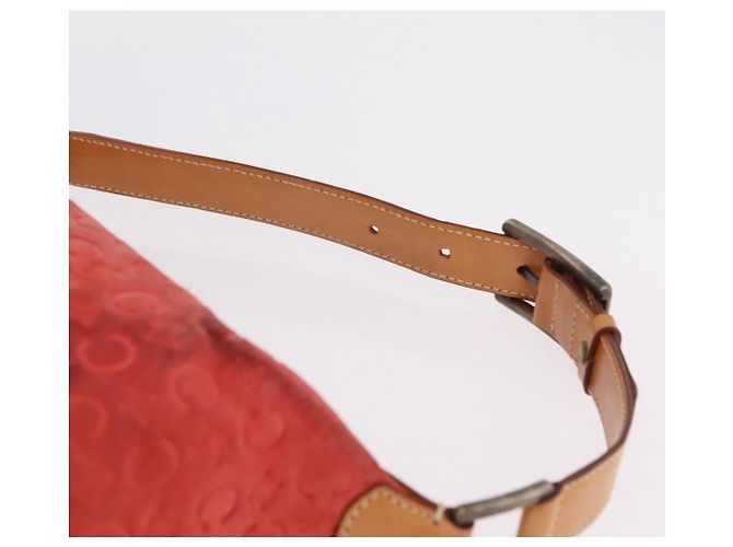Céline Bolso de hombro CELINE C Macadam Gamuza Rojo Plata Auth BA16141 Roja - vista 14