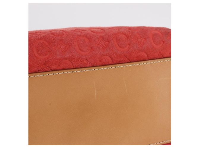 Céline Bolso de hombro CELINE C Macadam Gamuza Rojo Plata Auth BA16141 Roja - vista 16