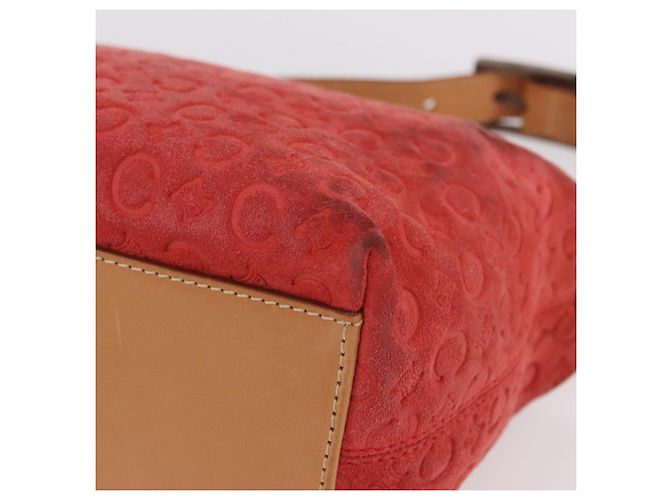Céline Bolso de hombro CELINE C Macadam Gamuza Rojo Plata Auth BA16141 Roja - vista 17