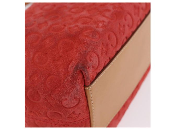Céline Bolso de hombro CELINE C Macadam Gamuza Rojo Plata Auth BA16141 Roja - vista 18