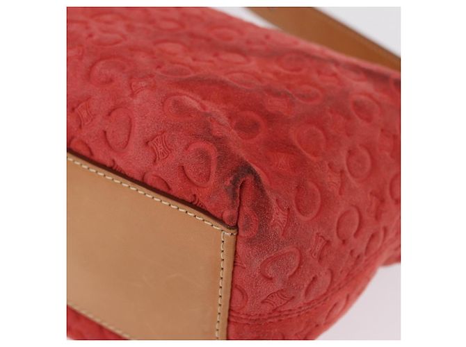 Céline Bolso de hombro CELINE C Macadam Gamuza Rojo Plata Auth BA16141 Roja - vista 19