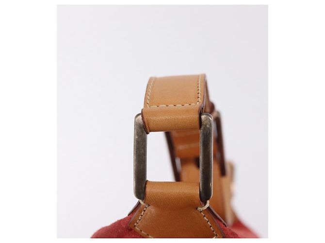 Céline Bolso de hombro CELINE C Macadam Gamuza Rojo Plata Auth BA16141 Roja - vista 20