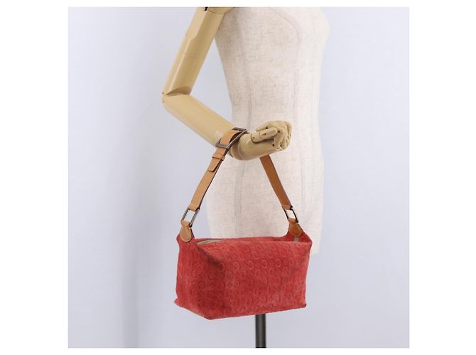 Céline Bolso de hombro CELINE C Macadam Gamuza Rojo Plata Auth BA16141 Roja - vista 27