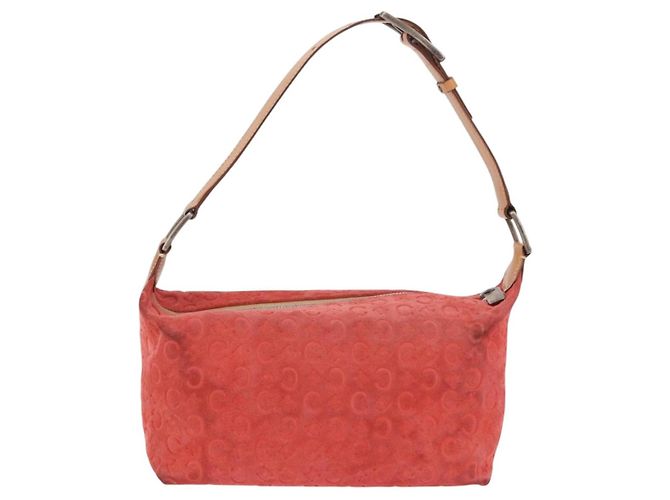 Céline Bolso de hombro CELINE C Macadam Gamuza Rojo Plata Auth BA16141 Roja - vista 3