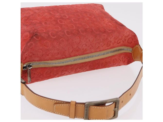 Céline Bolso de hombro CELINE C Macadam Gamuza Rojo Plata Auth BA16141 Roja - vista 7
