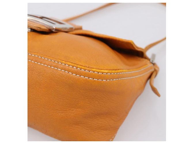 Bolsa de Ombro FENDI Mamma Baguette em Couro Marrom Prata Auth ep16384A - vista 15