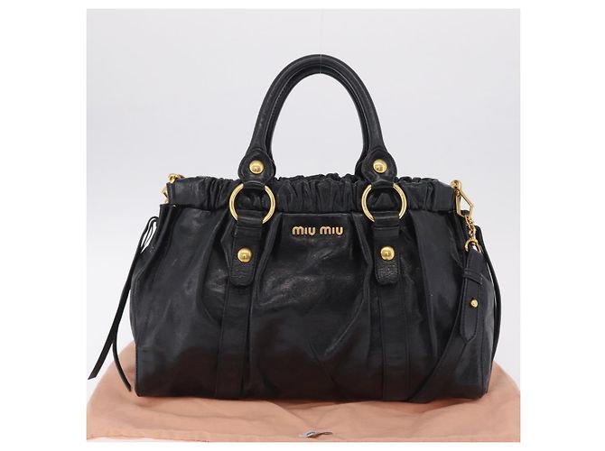Bolsa de mão Miu Miu em couro 2way Preta Dourada Auth 167738SAM Preto Dourado - vista 12