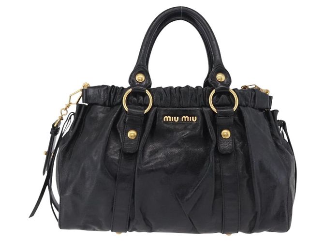 Bolsa de mão Miu Miu em couro 2way Preta Dourada Auth 167738SAM Preto Dourado - vista 13