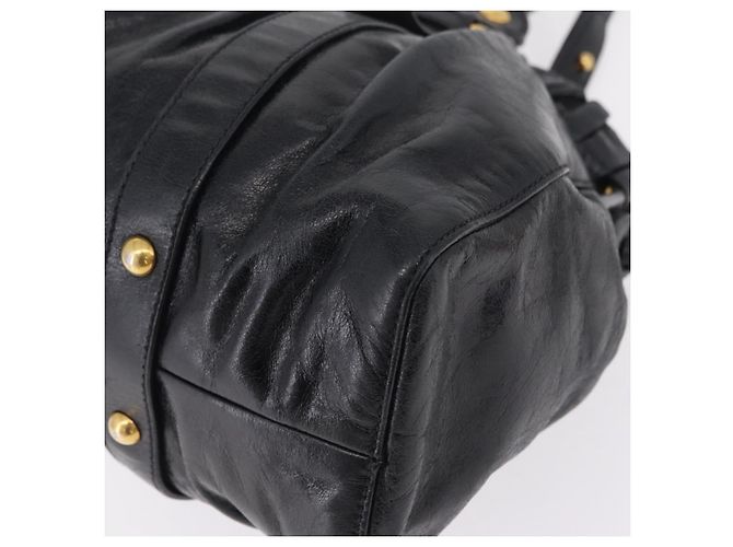Bolsa de mão Miu Miu em couro 2way Preta Dourada Auth 167738SAM Preto Dourado - vista 18