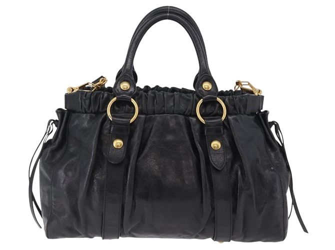 Bolsa de mão Miu Miu em couro 2way Preta Dourada Auth 167738SAM Preto Dourado - vista 2