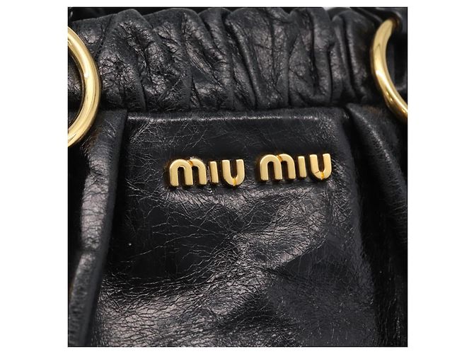 Bolsa de mão Miu Miu em couro 2way Preta Dourada Auth 167738SAM Preto Dourado - vista 23