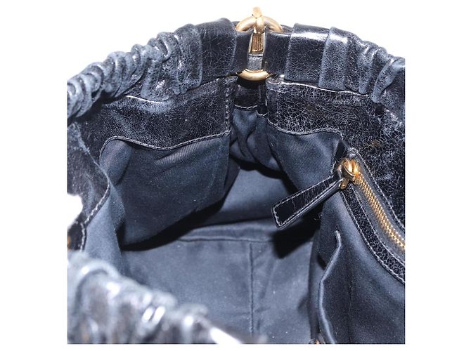Bolsa de mão Miu Miu em couro 2way Preta Dourada Auth 167738SAM Preto Dourado - vista 25