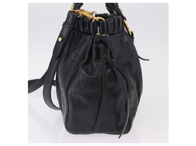 Bolsa de mão Miu Miu em couro 2way Preta Dourada Auth 167738SAM Preto Dourado - vista 3