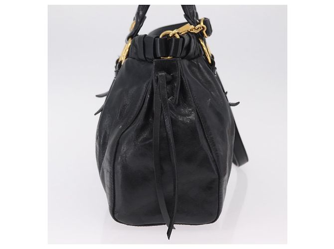 Bolsa de mão Miu Miu em couro 2way Preta Dourada Auth 167738SAM Preto Dourado - vista 4