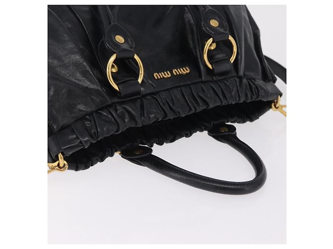 Bolsa de mão Miu Miu em couro 2way Preta Dourada Auth 167738SAM Preto Dourado - vista 7