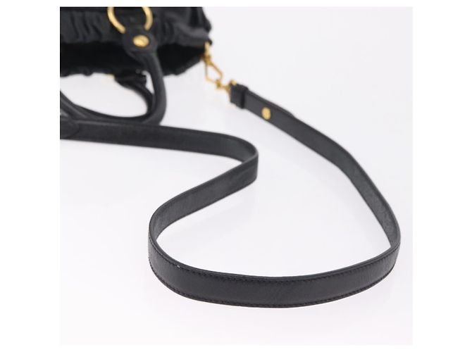 Bolsa de mão Miu Miu em couro 2way Preta Dourada Auth 167738SAM Preto Dourado - vista 9