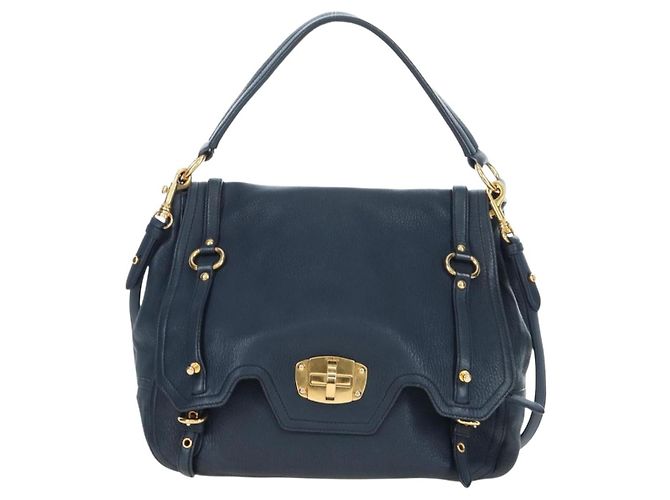 Borsa a tracolla Miu Miu Turn Lock in pelle 2way Navy Gold Auth am12764V D'oro Blu navy - vista 13