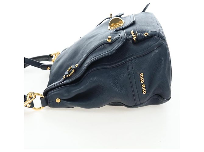Borsa a tracolla Miu Miu Turn Lock in pelle 2way Navy Gold Auth am12764V D'oro Blu navy - vista 3