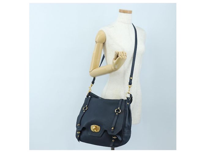 Borsa a tracolla Miu Miu Turn Lock in pelle 2way Navy Gold Auth am12764V D'oro Blu navy - vista 33