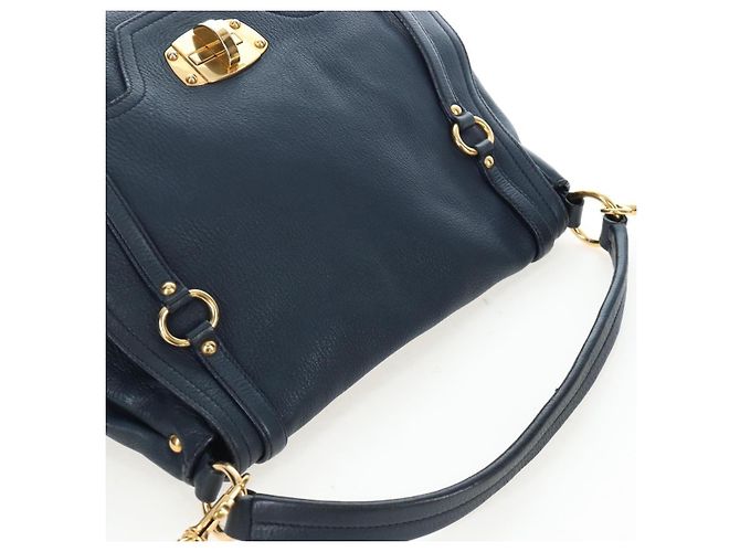 Borsa a tracolla Miu Miu Turn Lock in pelle 2way Navy Gold Auth am12764V D'oro Blu navy - vista 6
