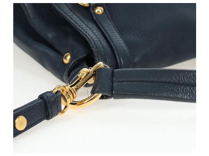 Borsa a tracolla Miu Miu Turn Lock in pelle 2way Navy Gold Auth am12764V D'oro Blu navy - vista 8