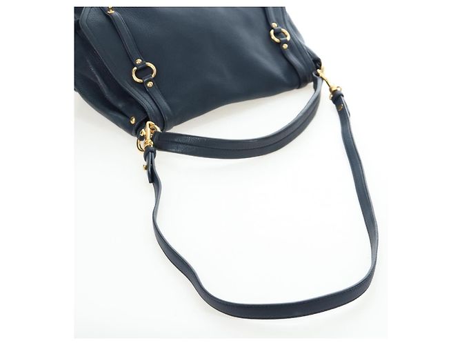 Borsa a tracolla Miu Miu Turn Lock in pelle 2way Navy Gold Auth am12764V D'oro Blu navy - vista 9