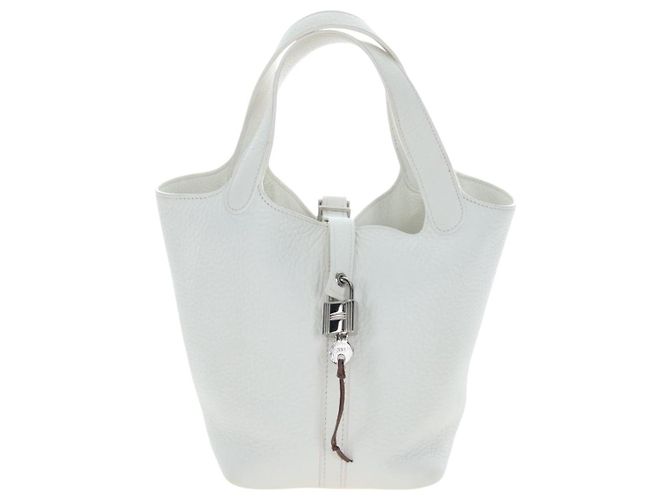 Hermès Borsa HERMES Picotan Lock PM Pelle Taurillon White Silver Auth 204895SAM Argento Bianco - vista 2