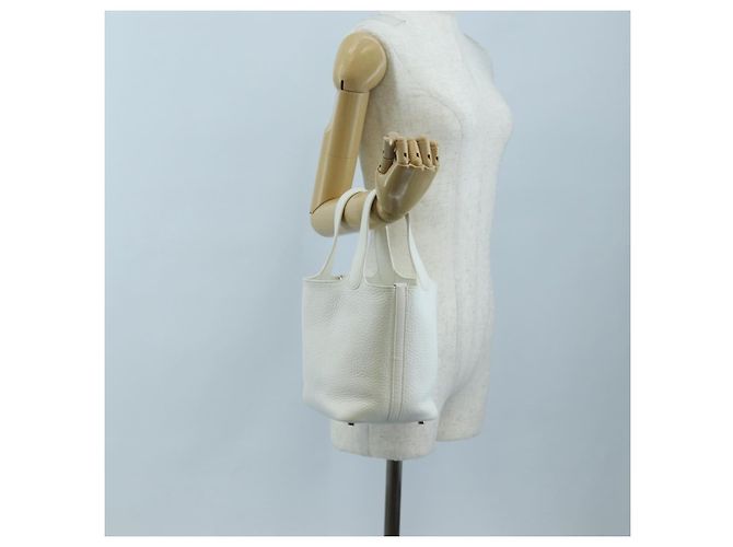 Hermès Borsa HERMES Picotan Lock PM Pelle Taurillon White Silver Auth 204895SAM Argento Bianco - vista 23