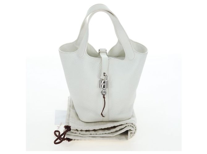 Hermès Borsa HERMES Picotan Lock PM Pelle Taurillon White Silver Auth 204895SAM Argento Bianco - vista 24
