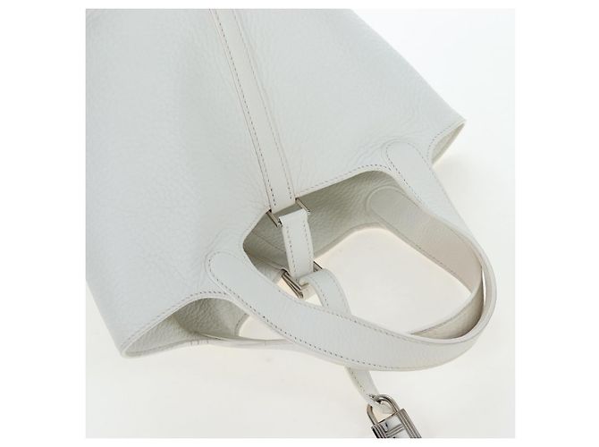 Hermès Borsa HERMES Picotan Lock PM Pelle Taurillon White Silver Auth 204895SAM Argento Bianco - vista 6