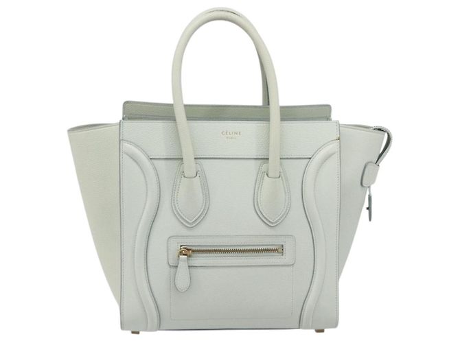 Céline Borsa a mano CELINE Luggage Micro Shopper in pelle Ivory Gold Tone Auth LN053V Crudo - vista 13