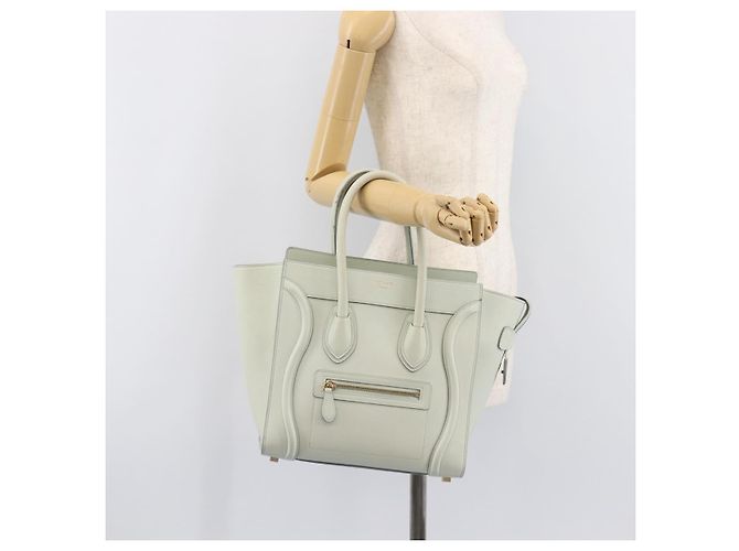 Céline Borsa a mano CELINE Luggage Micro Shopper in pelle Ivory Gold Tone Auth LN053V Crudo - vista 29