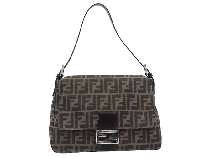 Borsa a Tracolla FENDI Zucca Canvas Mamma Baguette Nero Argento Auth BA16202V - vista 13