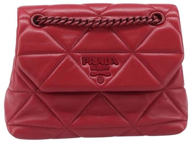 PRADA Chain Shoulder Bag Leather Red Silver Auth 206931V Silvery - view 13