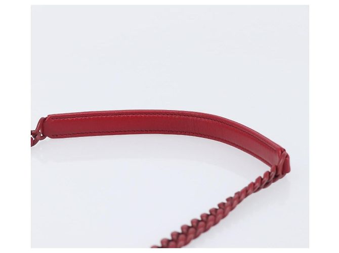 PRADA Chain Shoulder Bag Leather Red Silver Auth 206931V Silvery - view 15