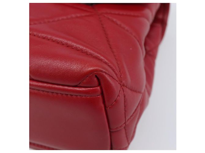 PRADA Chain Shoulder Bag Leather Red Silver Auth 206931V Silvery - view 17