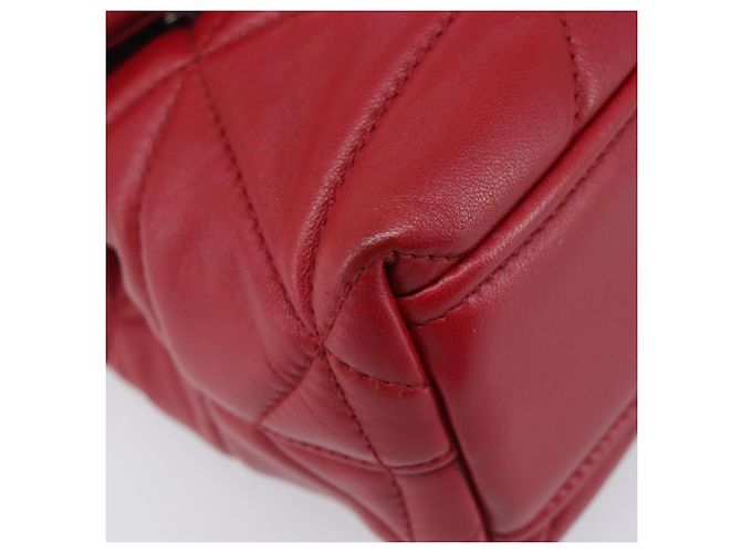 PRADA Chain Shoulder Bag Leather Red Silver Auth 206931V Silvery - view 18