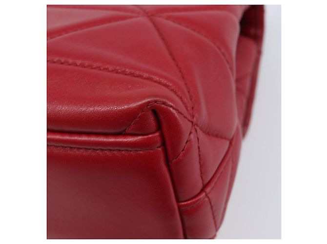 PRADA Chain Shoulder Bag Leather Red Silver Auth 206931V Silvery - view 19
