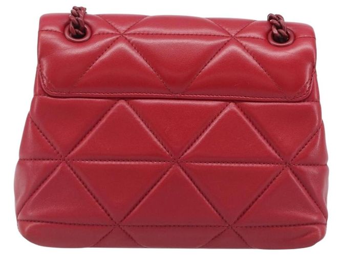 PRADA Chain Shoulder Bag Leather Red Silver Auth 206931V Silvery - view 2