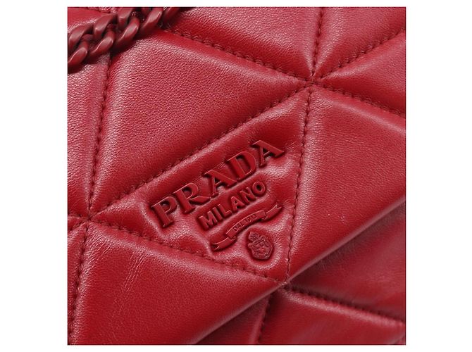 PRADA Chain Shoulder Bag Leather Red Silver Auth 206931V Silvery - view 21