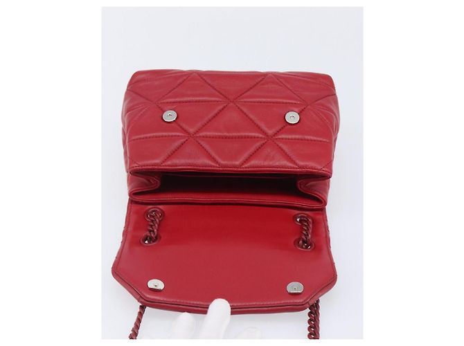 PRADA Chain Shoulder Bag Leather Red Silver Auth 206931V Silvery - view 22