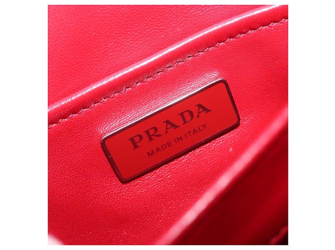 PRADA Chain Shoulder Bag Leather Red Silver Auth 206931V Silvery - view 23