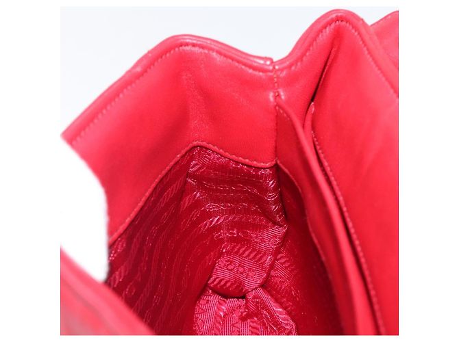PRADA Chain Shoulder Bag Leather Red Silver Auth 206931V Silvery - view 25