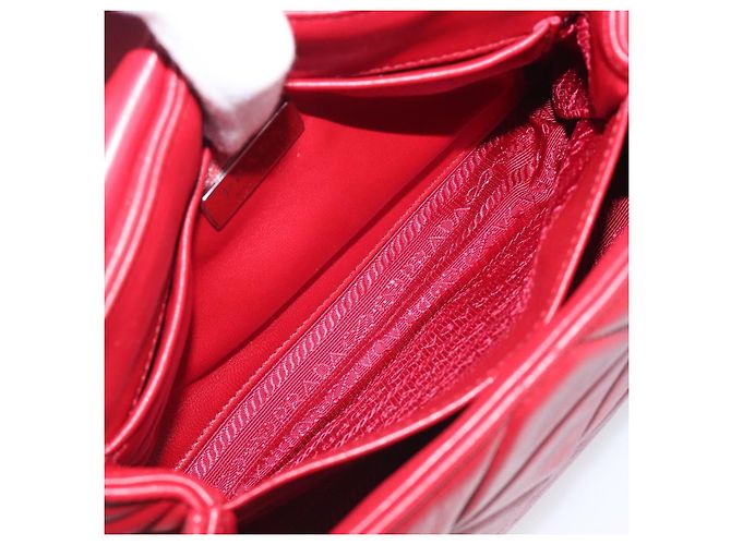 PRADA Chain Shoulder Bag Leather Red Silver Auth 206931V Silvery - view 26