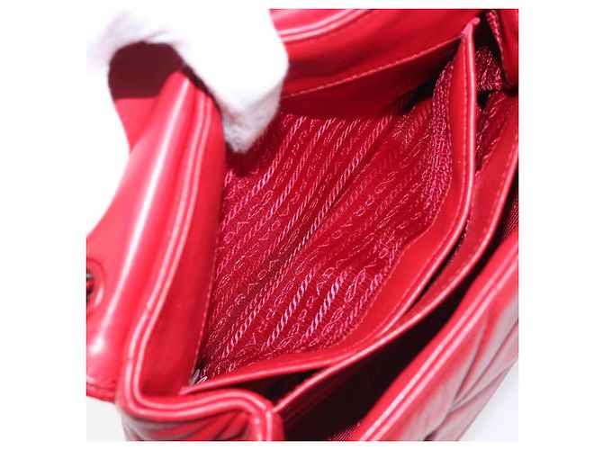 PRADA Chain Shoulder Bag Leather Red Silver Auth 206931V Silvery - view 27