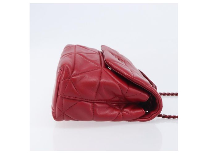 PRADA Chain Shoulder Bag Leather Red Silver Auth 206931V Silvery - view 3