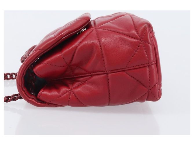 PRADA Chain Shoulder Bag Leather Red Silver Auth 206931V Silvery - view 4